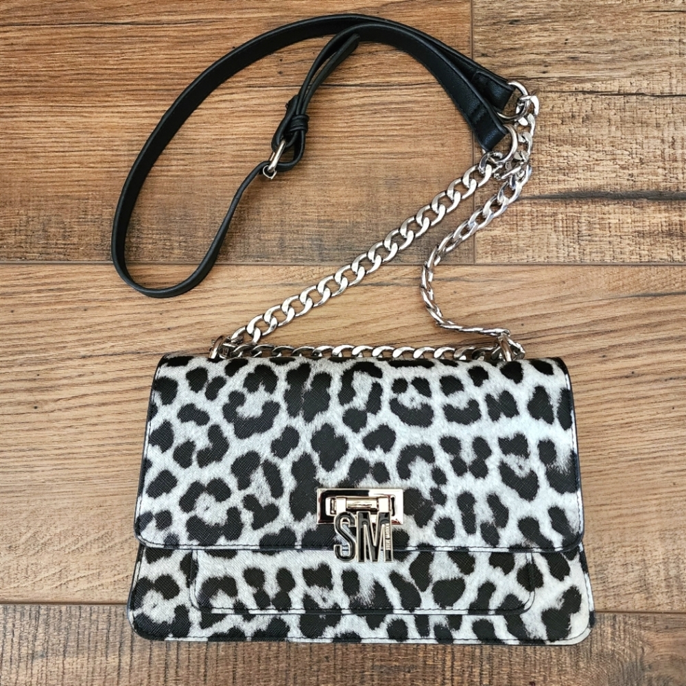Steve Madden Leopard Animal Print Chain Links Crossbody Purse